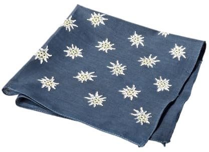 Breiter Edelweiß Trachtentuch Nickituch Trachten-Nickituch Schal Tuch aus 100% Baumwolle 50 x 50 cm (Marine)