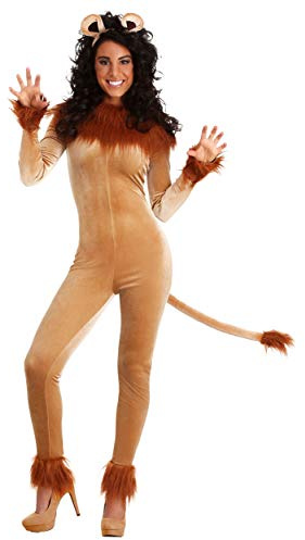 Fun Costumes Fierce Lion Women's Costume Jumpsuit with Faux Fur Collar, Cuffs, Headband & Tail