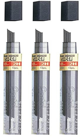 PENTEL 3 Packungen mit je 12 Minen HI-POLYMER SUPER 0,5 mm 2H