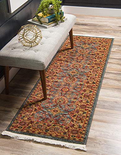 Unique Loom Edinburgh Collection Area Rug - Monroe (2' 7 x 10' Runner Blue/Brown)