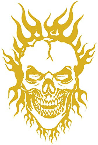 Samunshi® Flammen Totenkopf Aufkleber 'Burning Hero' 827 17 x 25cm goldmetalleffekt