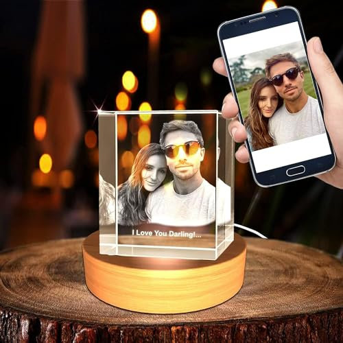 3D Photo Gravure sur Cristal Rectangle Moyen (90mm*75mm*75mm) (Anniversaire, Cadeaux pour maman, Fête des Mères, Saint-Valentin, Noël)