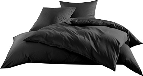Bettwaesche-mit-Stil Mako-Satin Baumwollsatin Kissenbezug Uni einfarbig zum Kombinieren (Kissenbezug 40 cm x 80 cm, Schwarz)
