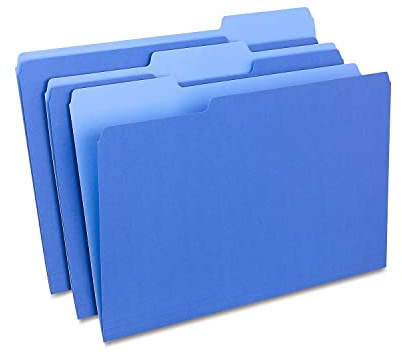 Staples Colored File Folders, Legal Size, 3‑Tab Top‑Tab Design, Blue, Durable Paper Stock, 100/Pack