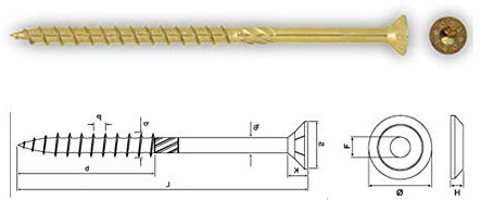 100 pezzi VITE VITI TORX PER LEGNO 8x100mm. ZINCATE GIALLE TESTA CAVA FRIULSIDER