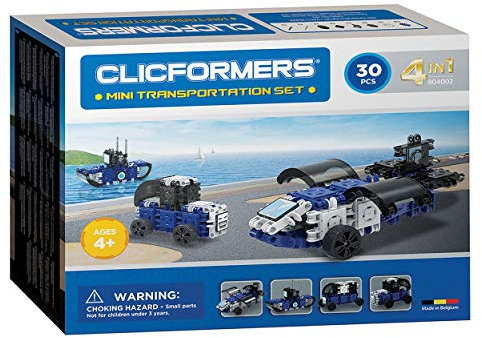 Clicformers Konstruktionsspielzeug für Kinder ab 3 Jahre, kreatives Lernspiel im 30 teiligen Set, Bausteine für Jungen und Mädchen, Montessori STEM-Spielzeug mit 4in1 Transporter,