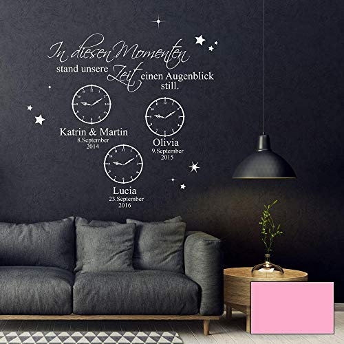 Wandtattoo In diesen Momenten Stand unsere Zeit einen Augenblick still mit Wunschdaten M2442 - ausgewählte Farbe: *rosa* ausgewählte Größe: *M - 100cm hoch x 100cm breit*