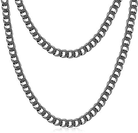 Amberta Cadena Chapada Rodio Negro en Plata de Ley 925 para Hombre - Malla Barbada - Grosor 5 mm - Longitud 65 cm