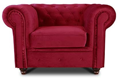 Sessel Chesterfield Asti - Couch, Couchgarnitur, Couchsessel, Loungesessel, Stühl, Holzfüße - Glamour Design, Velours (Rot (Velvet 59))