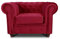 Sessel Chesterfield Asti - Couch, Couchgarnitur, Couchsessel, Loungesessel, Stühl, Holzfüße - Glamour Design, Velours (Rot (Velvet 59))