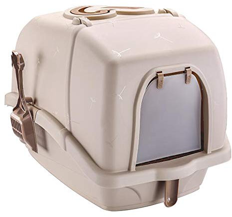 hzexun Katzentoilette mit Schaufel PP Robustes, überdachtes Design Vollständig geschlossenes Haustier-Kätzchen-Reinigungszubehör Katzentoilette (Braun)