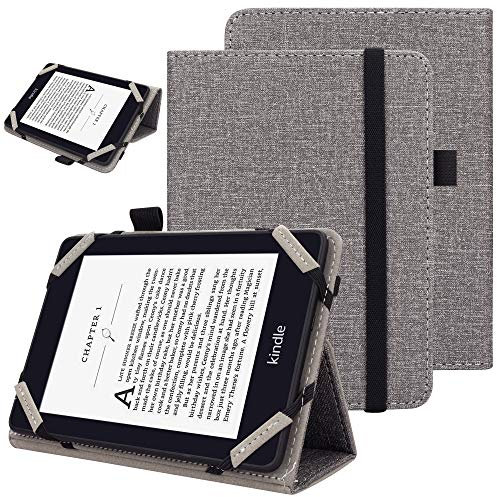 VOVIPO Custodia protettiva universale per kindle Paperwhite Kobo e-Reader da 6 pollici, custodia Folio con cinturino a mano compatibile con Kobo/Kindle/Tolino/Pocketbook/Sony 6 pollici-Grey
