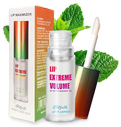 GL-Turelifes Lip Plumper Lipgloss, Ginger Mint Lip Balm Plumper Lip Extremes Volumen, Enhancer Hydrated Lips, Feuchtigkeitsspendende, Beseitigung von Trockenheitsfalten (Transparent)