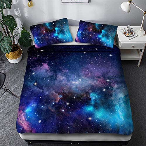 Timiany Bettwäsche 3D Galaxis Bettbezug 135×200 Bettwäsche Set 3 Teilig Bettbezüge Mikrofaser Bettbezug Mit Reißverschluss Und 2 Kissenbezug 50x75cm (Galaxy,155x220+50x75)