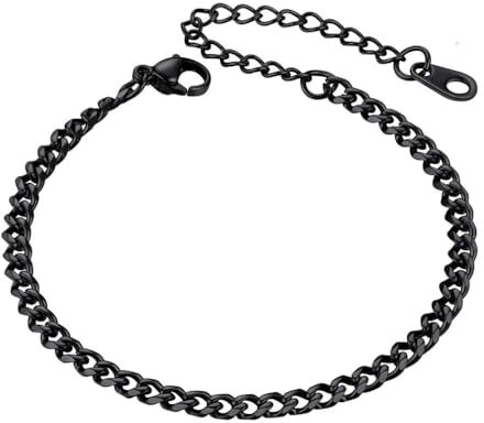 PROSTEEL Damen Armkette Schwarz Panzerkette Armband 3,5mm breit 16+5cm verstellbare kubanische Gliederarmband dünne Bracelet Modeschmuck Accessoire für Frauen Mädchen