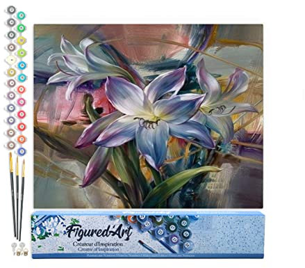 Figured'Art Malen Nach Zahlen Erwachsene Bunte Lilie - Paint by Numbers Basteln DIY Bastelset 40x50cm ohne Holzrahmen