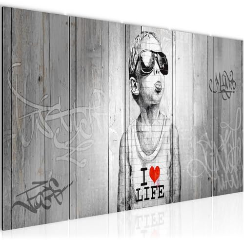 Runa Art Wandbild XXL Junge Loft Wohnzimmer 200 x 80 cm Grau 5 Teilig - Made in Germany - 039855c