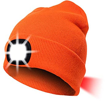 INHDBOX LED Mütze Kappe, Strickmütze mit USB Nachladbare Licht, Beleuchtung und blinkende Warnungs-Arten 8 LED, einfache Installation Vorne Hinten Scheinwerfer-Mütze, Unisex-Winterwärmer-Strickkappe