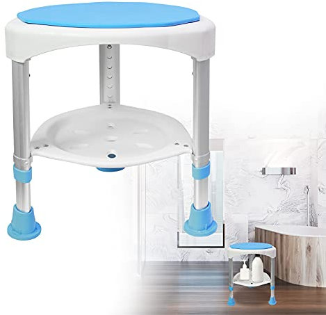 YRHome Duschhocker Badestuhl Duschstuhl Höhenverstellbar Bad 360° Drehbar bis 200KG Anti-Rutsch mit praktische Ablage Duschsitz Badsitz Saugnäpfen