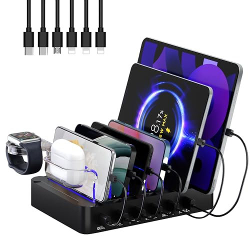 Acocodi Ladestation mit USB Schnellladung Quick Charger 3.0, 5V/2.4A Smart Ai USB Ports, 68W/12A 6 Port USB Ladestation für Handys, Tablets