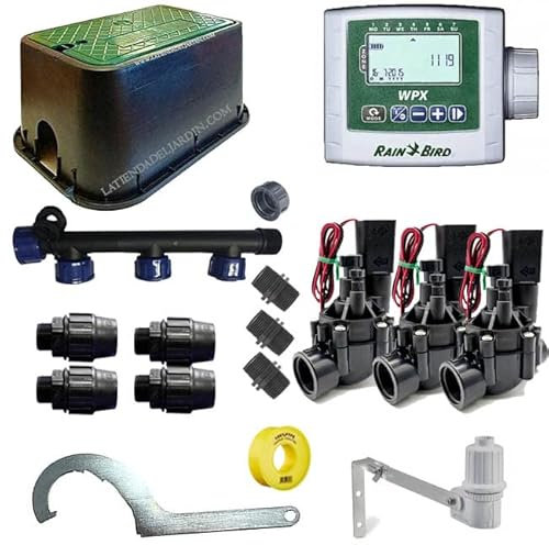 Suinga Kit di irrigazione automatica Rain Bird a 3 zone 9 V con programmatore a batteria 9 V e elettrovalvole da 9 V 1