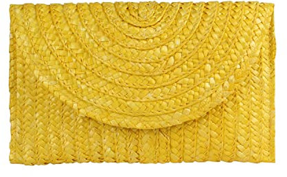 EVEOUT Sac à Main de Soirée en Paille tressée pour Femme Pochettes de Fête Mariage Paille d'été Sac de Vacances Plage Jaune