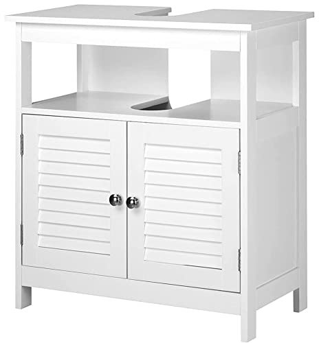 BAKAJI Mueble bajo encimera Lavabo Lavabo Armario baño Dos Puertas Doble Apertura Estante diseño Moderno casa Ahorro Espacio estantes Interiores Madera Blanca 60 x 30 x 60 cm