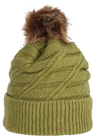 COFI 1453 Wintermütze warm gefüttert mit Kunstfell Bommel-Mütze Fleece-Futter Winter Strick-Mütze Beanie-Mütze Damen Herren One-Size Grün