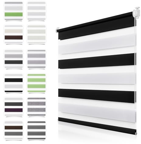 Doppelrollo Klemmfix ohne Bohren Schwarz-weiß B50 x H110cm(Stoffbreite 45cm) Rollos für Fenster ohne Bohren Klemmrollo Duo Rollo Zebrarollo Seitenzugrollo Fenster Rollos für innen Kindersicherung