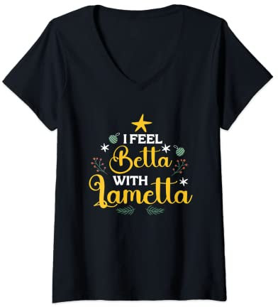 Damen I Feel Betta With Lametta Christmas X-Mas Herren Damen T-Shirt mit V-Ausschnitt