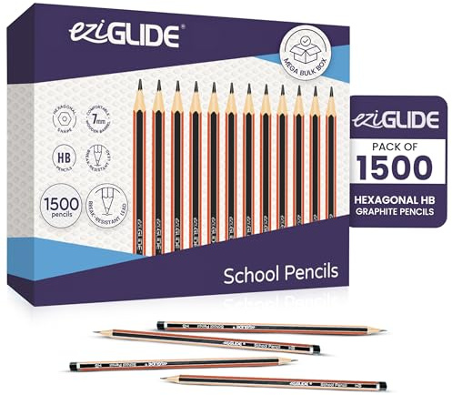 Eziglide HB Graphite Pencils, Pack of 1500 Hexagonal School Pencils Use | Break-Resistant HB Graphite Lead with Hexagonal Barrels for Smooth Writing, Drawing, Classroom and Office Use