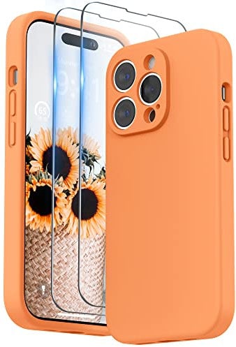 SURPHY Compatible with iPhone 14 Pro Case with Screen Protector, Liquid Silicone Protection for Each Lens Shockproof Thickened Rubber for iPhone 14 Pro 6.1 inch 2022, Marigold Orange