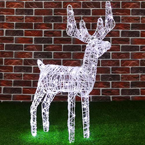 BAKAJI Rentier für Weihnachten, hell, Möbel für Außenbereich, Garten, 80 LEDs, kaltweiß, 3D, Weihnachten, Kabel, 8 m, Metallrahmen mit Timer, Höhe 80 cm