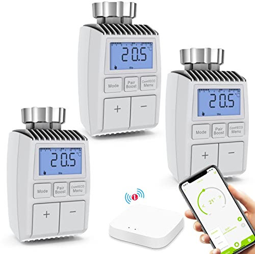 BSEED Smart Heizkörperthermostat, ZigBee intelligente Heizungssteuerung per Tuya App und Smart Life, arbeitet mit Alexa und Google Home -3 Pack (Tuya Hub enthalten)