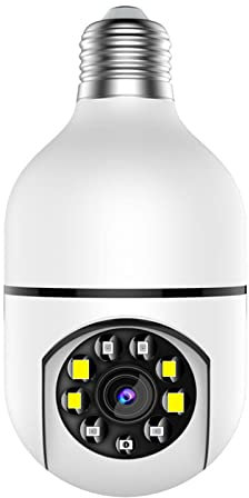 iFCOW Light Bulb Security Camera, E27 Light Bulb 1080P Wireless WiFi Security Camera Panoramic Two Way Talk Camera with Motion Detection Alarm Night Vision
