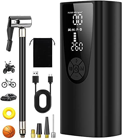 JOFLVA Compressore Aria Portatile, 150PSI Mini Compressore Portatile, Compressore Aria Auto 6000mAh, Gonfiatore Bici Elettrico, Pompa Aria Elettrica Con LED Schermo, Per Auto,Moto,Biciclette,Palloni.
