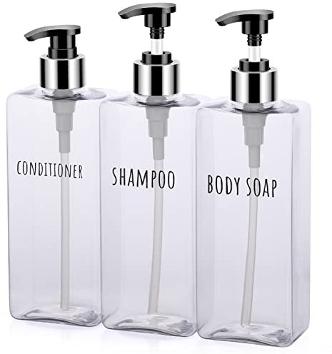Segbeauty Seifenspender, 3 Stück 500 ml Seifenspender Set mit Etiketten für Shampoo Conditioner Body Soap, Shampoo Flaschen zum befüllen für Küche und Bad, Transparent