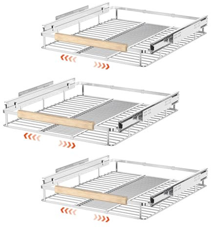 SANNO Ausziehbarer Schrank-Organizer, unter der Spüle, erweiterbare Schubladenregale mit Schiebefunktion, Stahl-Metall-Schubladen, verchromt