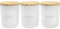 Ezebesta 3PCS Farmhouse 400ml White Bathroom Canisters with 12 Labels & Wooden Lid Thick Glass Jar Set Qtip Holder for Cotton Ball & Pads Storage Organization Minimalist Decor