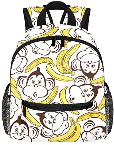 VAPOKF Leichter Schulrucksack Kleinkind Rucksack Kleine Reise Schultertasche für Jungen Mädchen Kinder, niedlicher frecher Affe und Banane, multi