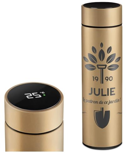 Maverton Mug Isotherme personnalisé pour femmes - Tasse en inox avec Afficheur de température LED - Thermos avec gravure pour maman - amie - pour anniversaire - original - Jardin