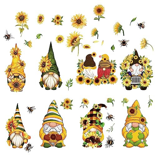 craspire 8 Blatt 8 Stile Sonnenblumen-Fensteraufkleber, Frühlingsthema, Zwergenaufkleber, Fensteraufkleber, Wanddekoration, Aufkleber Für Kühlschrank, Schlafzimmer, Wohnzimmer, Küche, Geschäft