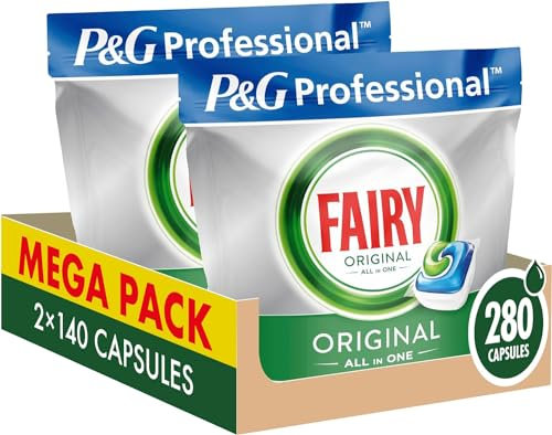 Fairy Professional Tablettes Lave-vaisselle All In One, 280 Capsules (2 x 140), Classique, Efficaces Même Sur La Graisse Incrustée, Protège le Verre Et L'Argent Pour Une Brillance Éclatante