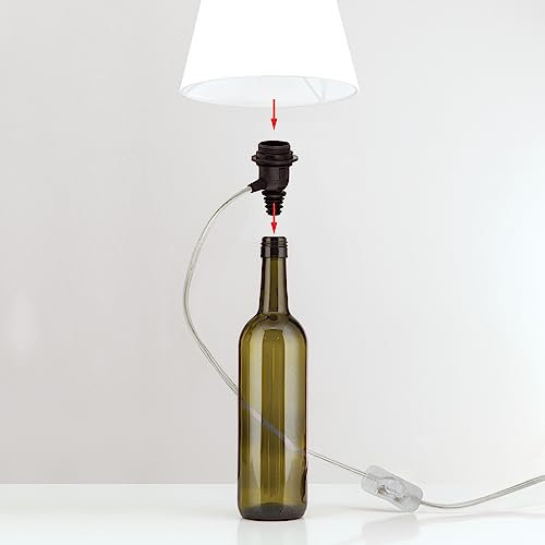 ORION LIGHTSTYLE Portalampada E27 per lampada fai da te, bottiglia di vino, adattatore per bottiglia, lampada da tavolo decorativa, trasparente