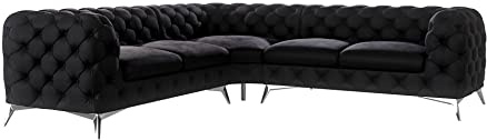 S-Style Möbel Maria Ecksofa 5 Sitzer Chesterfield Eckcouch Sofa Für Wohnzimmer Lounge Couch Mit Verchromten Füßen Möbel Freistehende Polster Sofas Couches Schwarz 264 x 264 x 75