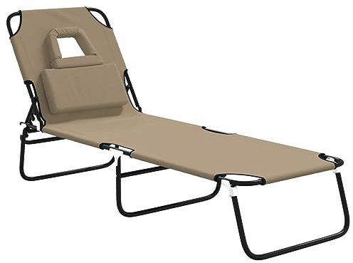 vidaXL Sonnenliege, Gartenliege Klappbar Verstellbar, Relaxliege mit Kissen Gesichtsloch, Strandliege Liegestuhl, Taupe Oxford-Gewebe Pulverbeschichteter Stahl