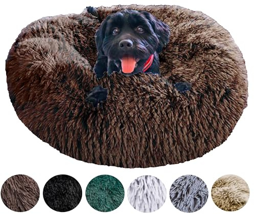Grand Filippo Fluffy Hundebett mit waschbarem Bezug 65 cm - Handgefertigt Hundebett Flauschig - Hundekissen Flauschig - Katzenbett Maschinenwaschbar - Rund Katzenbett Braun