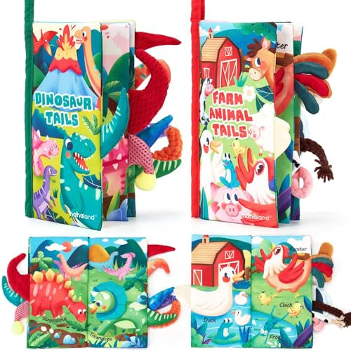hahaland Baby Spielzeug 0 6 Monate Babybuch 2 Stück,Sensorisches Stoffbuch,Interaktive Bauernhof & Dinosaurier Fühlbuch Knisterbuch,Babyspielzeug ab 0-6 Monate,Weihnachten Geschenk für Neugeborene