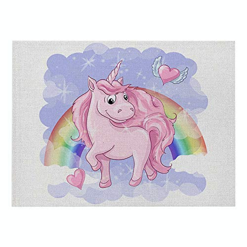 Platzset Einhorn Und Regenbogen Platzdeckchen Rutschfestes,Platzsets,Tischuntersetzer,Tischunterlage Esstisch 30 X 40 cm,Verwendung Zu Hause, in Cafés, Restaurants