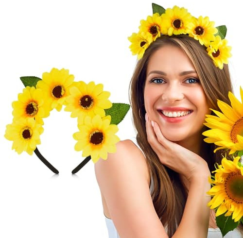 BOFUNX Haarreif mit Sonnenblumen Blumen Haarband Stirnband Kopfbedeckung für Fasching Karneval Party Kostüm Zubehör